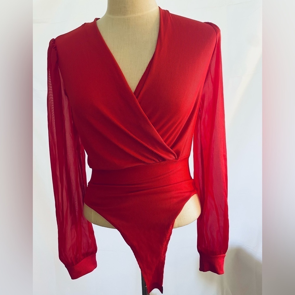 Elegant Red Wrap Top bodysuit women’s size M (6)SHEIN brand
